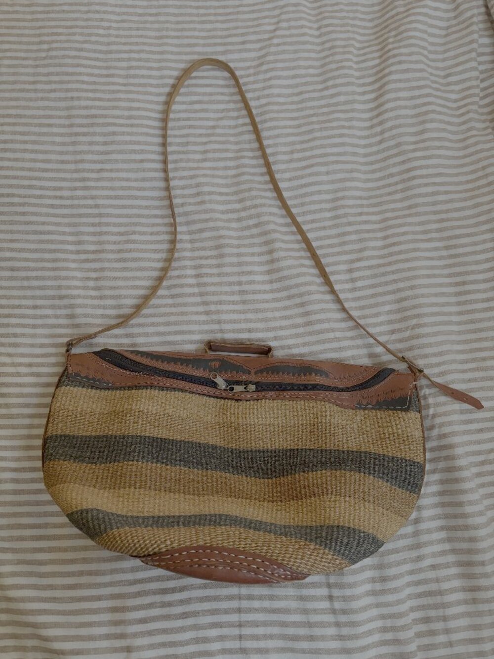 Vintage Sisal Leather Woven Bucket Bag